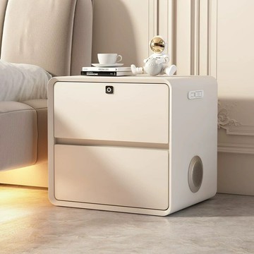 ??快速出貨?? 附發票 智能床頭柜奶油風多功能指紋小柜子簡約儲物柜床頭柜輕奢高級感