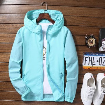 夏季單層外套男士超薄潮胖子加肥加大碼夾克風衣字母印花防曬衣男