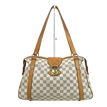 louis vuitton白色格紋帆布手提包