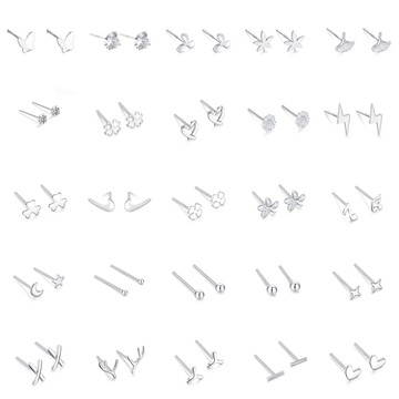 隔日到貨💖整體s999純銀耳環💖星星月亮幸運愛心999純銀耳針養耳洞純銀耳釘耳環女耳骨釘銀耳棒豆豆耳釘，ER037