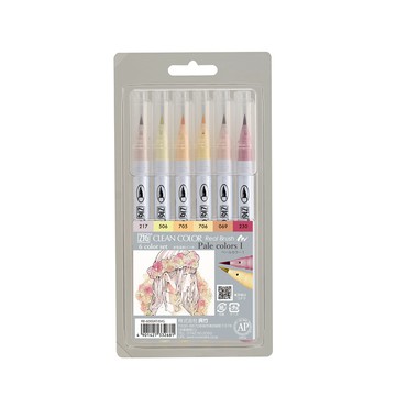 【Kuretake 吳竹】PALE COLORS I 彩繪毛筆 6色/盒 RB-6000AT/6VG(日本品牌)