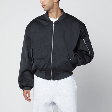 Grey wool-blend bomber jacket with zip
