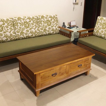 【吉迪市100%全柚木家具】UNC1-08B 柚木雙開式抽屜茶几 咖啡桌