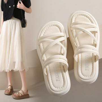 ??快速出貨?? 附發票 時尚兩穿厚底拖鞋女2025夏季新款仙女風配裙子一字型沙灘涼拖鞋女