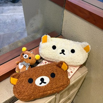 輕松熊筆袋 可愛文具收納包輕松熊毛絨筆袋大頭玩偶筆袋學習文具收納袋收納包