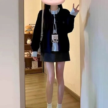 韓系氛圍感假兩件針織開衫女春秋季新款高級感慵懶風毛衣外套