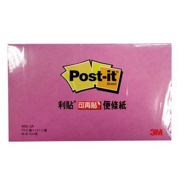 3M Post-it利貼可再貼便條紙/655-3A/5x3"/76.2x127mm/粉紅/100張/本