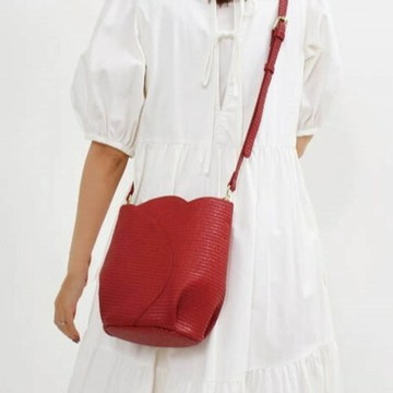 日本 Legato Largo - [推薦]春日藤編紋路鬱金香2way手提/側背包-胭脂紅 (15.5x24cm)