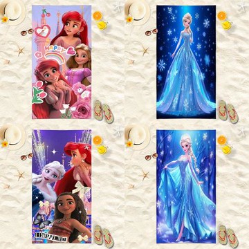 temu希音代發外貿冰雪奇緣 沙灘巾兒童女孩卡通吸水浴巾海邊浴巾