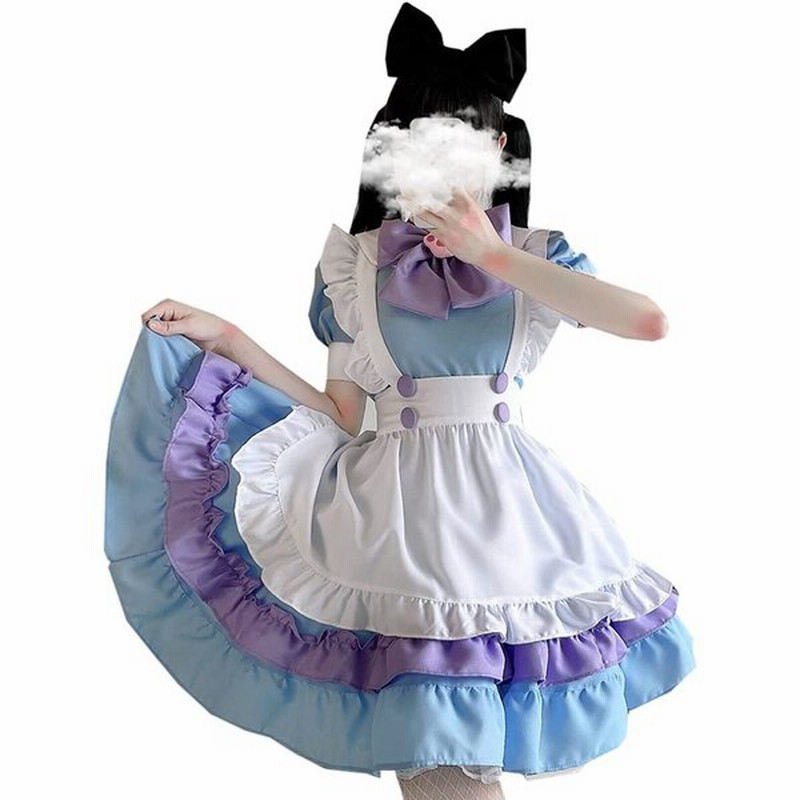 メイド服 ワンピース 半袖 コスプレ衣装 コスチューム 制服 猫 レディース 女の子 少女 可愛い 水色 紫 リボン 蝶結び 通販 Lineポイント最大get Lineショッピング