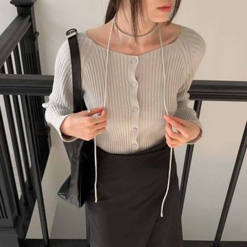 正韓女上衣 排釦長袖針織衫ROS1101-創翊韓都