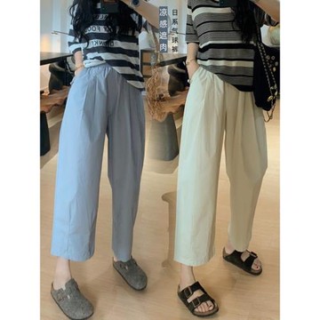 日雜風小個子輕薄紙片褲女七八分梨形遮跨顯瘦冰絲速干闊腿休閑褲