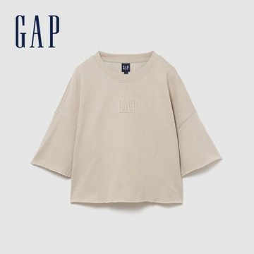 【GAP】法式毛圈布寬鬆捲邊短版運動衫-米色(897963)