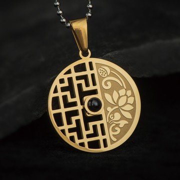 簡修行金色窗前蓮花吊墜男鈦鋼項鏈女士大隨求楞嚴咒掛件復古飾品