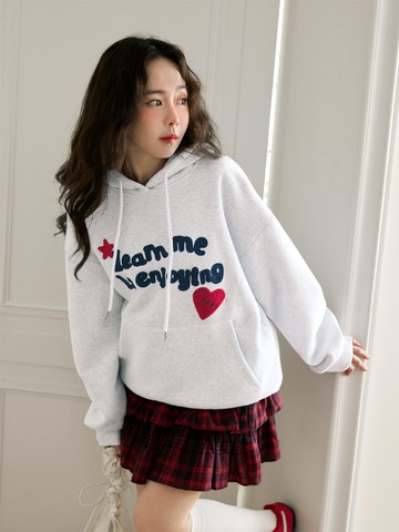 保暖內刷毛英文刺繡寬鬆帽T