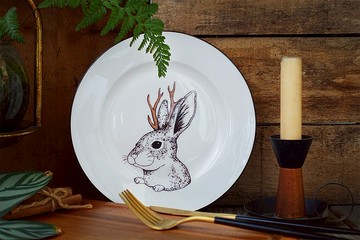 Jacklope - 鹿角兔 經典黑邊骨瓷餐盤