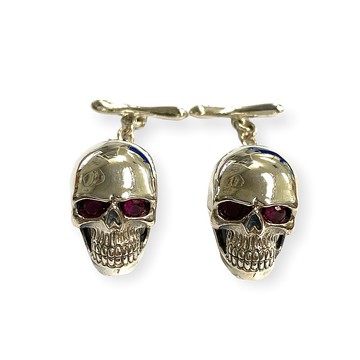 哥特式風格骷髏配紅寶石袖扣 925 純銀男士父親節禮物