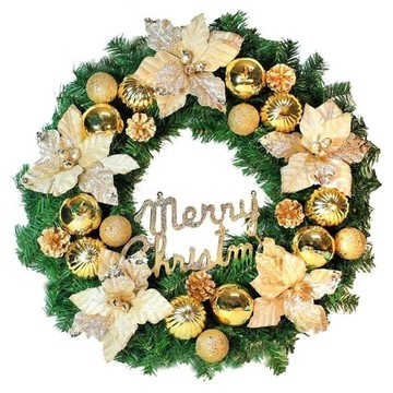 摩達客 耶誕浪漫朵朵聖誕花豪華綠色聖誕花圈福臨圈 免組裝 YS-GW24004  24in  綠色 + 金色  1組