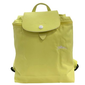 LONGCHAMP 經典LE PLIAGE系列刺繡摺疊暗釦/拉鍊後背包(黃色)