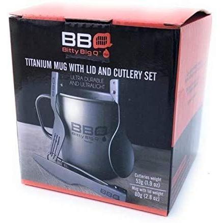 BITTY BIG Q titanium coffee cup mug with lid and folding cutlery set c