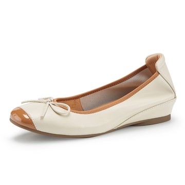 MAGY 羊皮蝴蝶結撞色鞋頭低跟鞋 米色 #14729