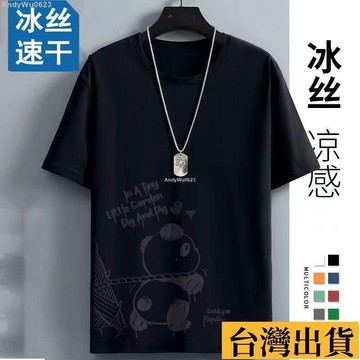🌈台倉出庫🌈 【2025新款t恤】冰絲男t恤短袖夏季新款速乾透氣大碼寬鬆冰感休閒健身運動上衣服 冰絲男t恤短袖夏季新