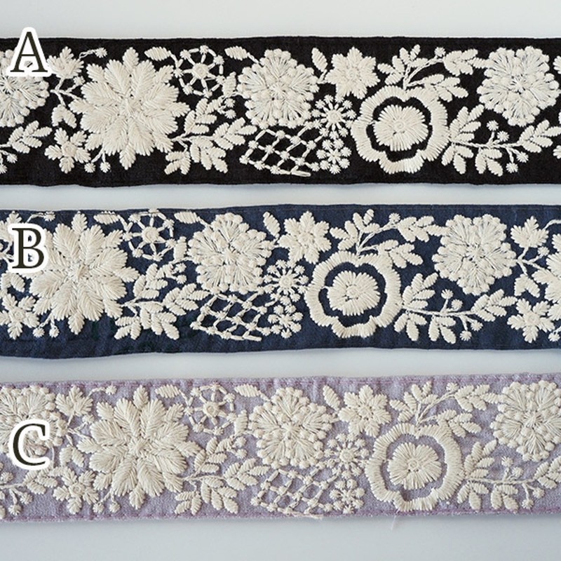 nd140 5.5cm幅オリジナルカラー インドホワイト刺繍リボンインド刺繍