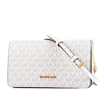 MICHAEL KORS Jet Set 緹花LOGO防刮翻蓋磁釦斜背包-香草白/中