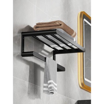 浴室毛巾架免打孔衛生間太空鋁浴巾架置物架輕奢壁掛黑色掛件套裝