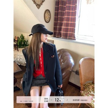 ANNESHOP 春季西裝外套女2026新款個性紐扣寬松小個子黑色西服潮