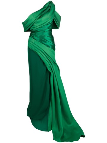 Gaby Charbachy - draped open-shoulder gown - women - Polyester - 38 - Green
