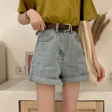 淺藍色牛仔短褲女新款夏季薄款高腰顯瘦寬松闊腿熱褲子ins潮
