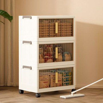 【好氣氛家居】50CM雙開門3層磁吸摺疊帶輪置物收納櫃/置物櫃(抽屜櫃收納箱收納架層架)