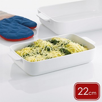 《KELA》Ester雙耳長方白瓷烤盤-22cm-- 陶瓷烤盤 烤皿 焗烤盤 千層麵烤盤