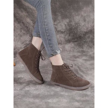 店主自留新款~真皮平底馬丁靴女2026秋冬季軟底百搭英倫加絨短靴