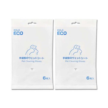 (2袋12入超值組)日本KOJI ECO咖家-寵物SPA護毛5指型全身清潔手套濕巾6入/袋-藍標(貓狗通用按摩洗澡,毛孩擦澡巾,拭淨愛寵眼耳垢浮毛)