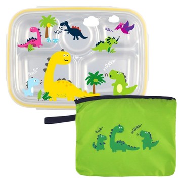 Cool Dino 不銹鋼深型恐龍兒童餐盤組 1組 盤子 + 蓋子 + 袋子  多色