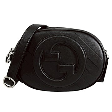 GUCCI Blondie GG 雙G LOGO車線橢圓迷你斜背包(黑)