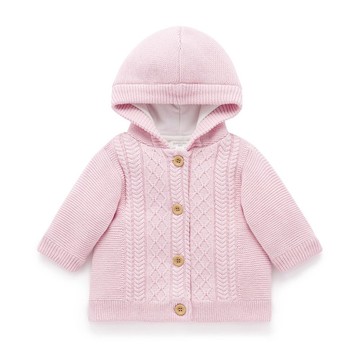 澳洲Purebaby有機棉嬰童鋪棉針織外套6M~2T 粉紅麻花