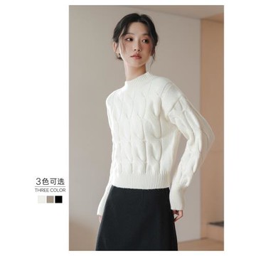 復古半高領麻花毛衣女2025年秋冬新款短款內搭打底加厚針織衫上衣