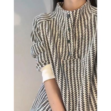 小香風魚骨紋亨利領衛衣男女款秋季美式長袖t恤高級感打底polo衫