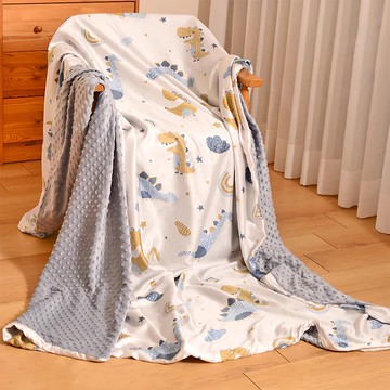 EmBrace 英柏絲 MIT 純天絲x荳荳絨兩面用被套 夏單蓋冬加被胎 小小恐龍  6 x 7尺