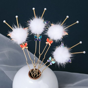 漢服頭飾毛球發飾顫枝蝴蝶發簪撲棱蛾子顫蝶顫簪景泰藍小發釵簪子