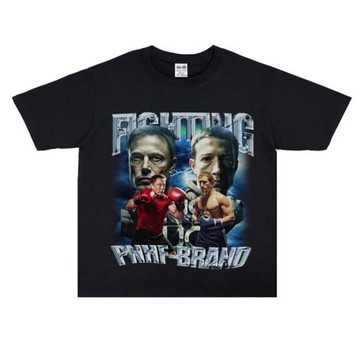 趣味惡搞馬斯克和VS扎克伯格約架籠斗美式寬松街頭圓領T恤短袖