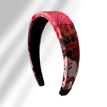 立體髮箍 紅裳藝妝織錦緞 台灣手作 東方藝術風不卡髮絲