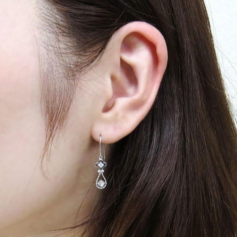 18金 フラワーピアス ロイヤルブルームーンストーン 花 フックピアス