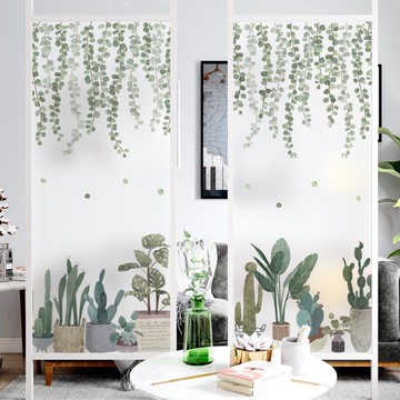 北歐植物葉子裝飾玻璃貼膜純白磨砂透光不透影餐廳隔斷移門玻璃花1入