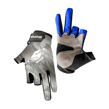 MUSTAD 慕斯達 Sun Gloves 防曬露三指手套 GL003 UPF50 防曬彈力面料 輕量 加強抓地力墊  XL(掌寬10cm)  灰色 + 藍色  1雙