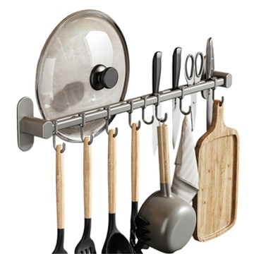 Couselect 可移動廚房免打孔雙桿掛鉤 鍋鏟刀具置物架 50cm  1個  槍灰色