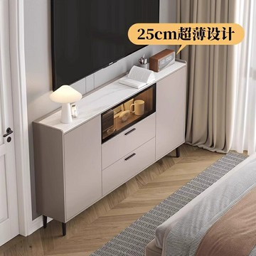 超薄電視櫃客廳家用窄款20cm儲物櫃臥室床尾櫃實木小戶型電視機櫃110YJ 公司貨 快速寄出